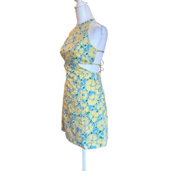 ZARA Yellow Floral Halter Mini Dress XS – Open Back, Summer Party Style - Picture 2 of 6